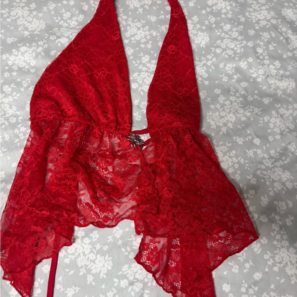 SHEIN Red Lace Halter Chemise